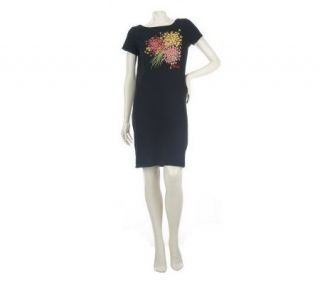 Bob Mackies Floral Embroidered Knit T shirt Dress   A225194