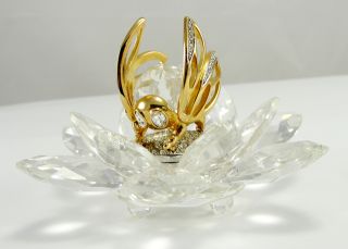 Swarovski Lead Crystal Figurine In Flight Gold Bee & Flower Retired 4