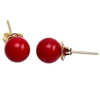 6mm italian red coral ball stud earrings 14k gold