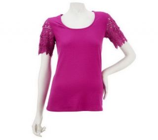 Liz Claiborne New York Scoop Neck Lace Sleeve T shirt —