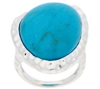 Freeform Turquoise Hammered Design Sterling Ring —