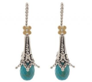 Barbara Bixby Elongated Turquoise Dangle Earrings Sterling/18K