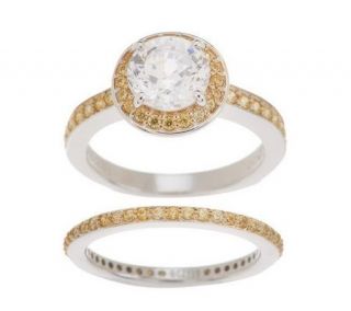 Epiphany Diamonique 100 Facet Halo Bridal Ring Set —