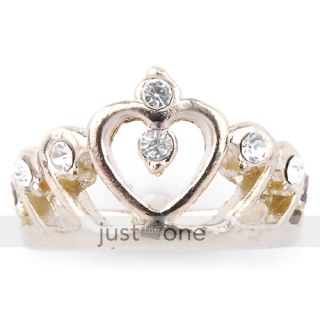 New Fashion Cute Golden Crown Rhinestone Ring US 4 1 2