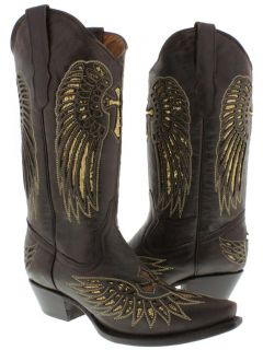 Womens Cowboy Boots Ladies Brown Leather Sequins Western Riding Biker