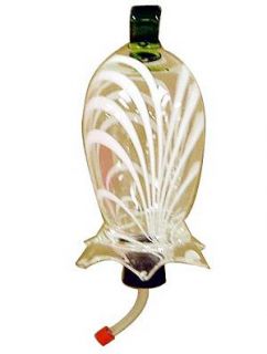 Art Glass White/Clear Engraved Flower Hummingbird Feeder —