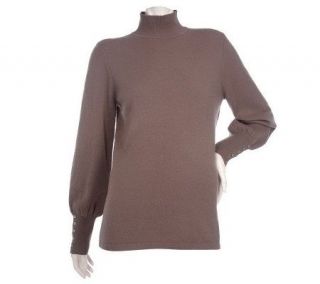 Precious Fibers 2 Ply Cashmere Mockneck Sweater with Buttoned Cuffs 