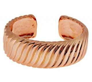 Bronzo Italia Bold Polished Ribbed Design Hinged Cuff Bracelet