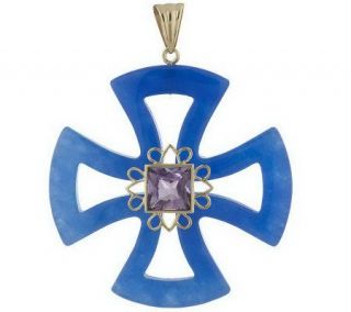 As Is Carved Gemstone Cross Pendant with Gemstone Center 14K Gold 