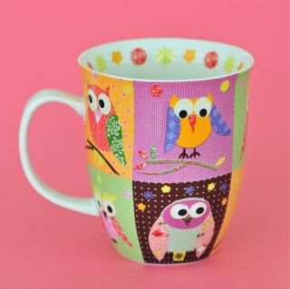  Pink Green Owl Print Ceramic Coffee Tea Mug by Creative Tops