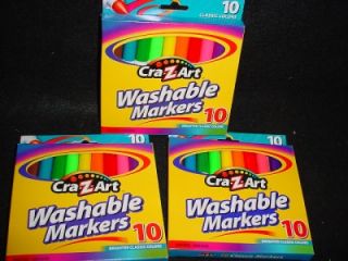 Lot of 3 10 Count Colors Crazart Washable Markers Kids School Supplies