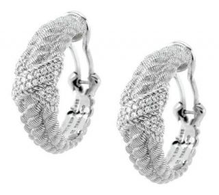 Judith Ripka Sterling Criss Cross Diamonique Hoop Earrings   J269693