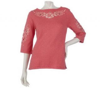 Bob Mackies Floral Cut out Embroidered Metallic Tunic Sweater   A53599