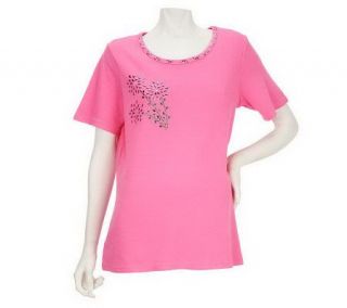 Quacker Factory Studded Daisy Short Sleeve T shirt —