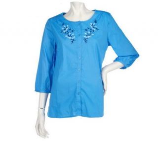 Denim & Co. 3/4 Sleeve Woven Tunic w/ Embroidery Detail —