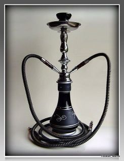 Classic Modern 2 Hose Hookah with beautiful black decorated glass vase