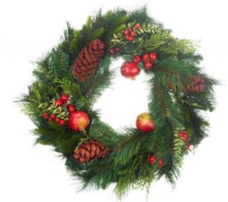 24 Pomegranate Berry and Pinecone Wreath by Valerie   H197496