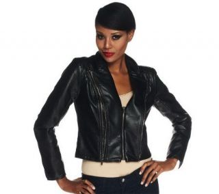 DASH by Kardashian Faux Leather Jacket with Zipper Detail   A214302