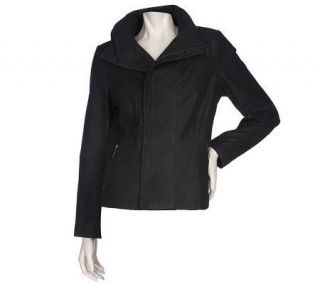 DASH by Kardashian Suede Zip Front Jacket with Knit Sleeves 