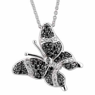 Silver Black CZ Cubic Zirconia Butterfly Charm Pendant Necklace 18