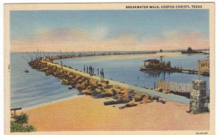 Breakwater Walk Corpus Christi TX Linen Postcard