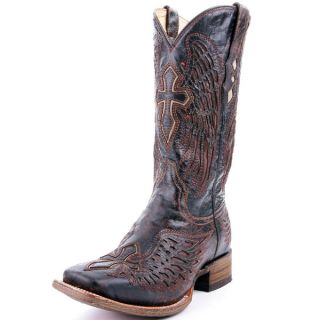 Corral Wing Cross Mens Cowboy Boot Dark Brown with Tan Inlay A1978