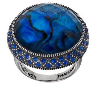 Bold Lapis and Abalone Round Sterling Triplet Ring —