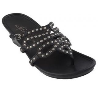 Makowsky Leather Slip on Wedge Thong Sandals w/ Stud Detail 