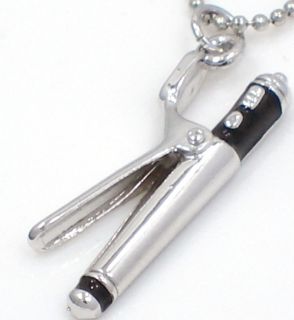 New Hair Stylists Curling Iron Silver Tone Pendant Necklace Black
