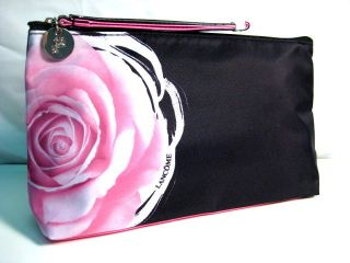 Lancome Black with Pink Rose Cosmetics Makeup Travel Bag NWOT