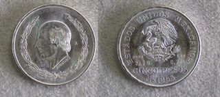 1973 Silver Mexico 5 Peso Coin Migual Hidalgo Y Costilla
