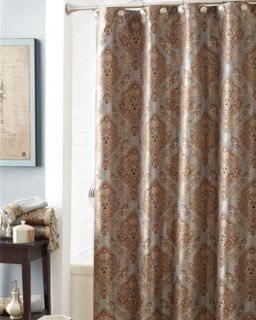 Croscill Laviano Woven Fabric Shower Curtain Aqua Traditional Damask