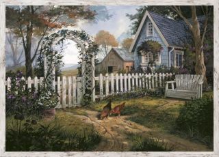  Breeze White Picket Fence Chickens Cottage Wallpaper Wall Mural