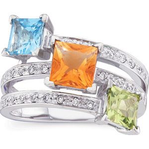 Princess Cut Topaz Peridot Citrine Diamond Ring 14KY