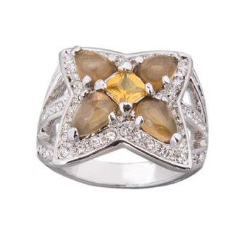 Fashion Princess Cut Citrine Yellow Crystal Flower Ring