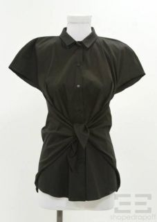 jil sander black cotton tie front top size 36