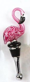 Tiki Pink Flamingo Wine Bottle Glass Art Topper Stopper