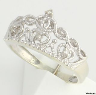 04ctw Genuine Diamond Crown Ring   10k White Gold Accent Open Cut