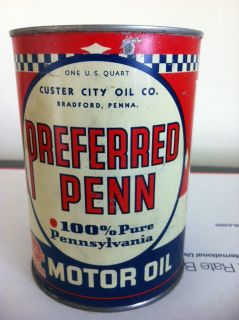  Penn Pennsylvania PA Motor Oil Can Bradford Custer City Quart