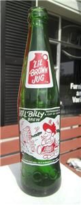 Hillbilly Brew Lil Brown Jug 10 oz Green Glass Soda Pop Bottle