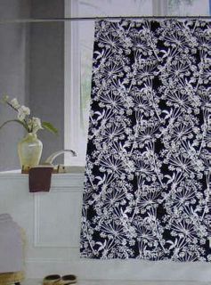Crystal Bay Adelais Black and White Flowers Vinyl Shower Curtain New