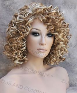 Human Hair Blend Wig Short Corkstrew Very Curly Blonde Mix Heat Safe