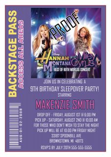 Hannah Montana Miley Cyrus Backstage Pass Invitations