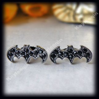 Black Crystal Bat Batman Earring Ear Stud Dark Knight Gothic Punk Emo