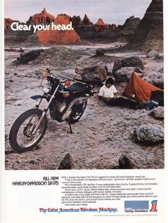  Print Ad 1974 HARLEY DAVIDSON SX 175 Clear Your Head Camping In Desert