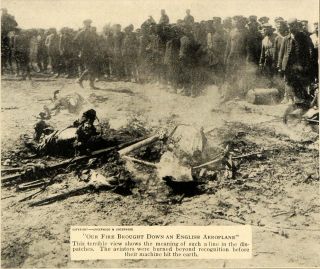 1915 Print English Airplane Crash Casualty World War I Original