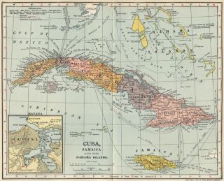 Cuba Jamaica Bahamas Map Authentic 1902 Dated Towns Ports Havanah