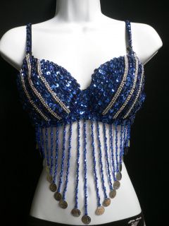NEW WOMEN BLUE SILVER SEXY FASHION BRA BELLY DANCE SEQUINS TOP BRALET