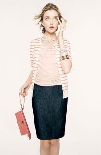 Halogen® Stripe Cardigan, Drape Neck Top & Pencil Skirt