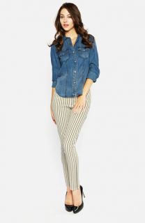 Trouvé Faded Denim Shirt & Paige Ankle Peg Stripe Skinny Jeans
